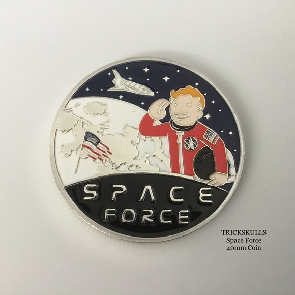 Space Force Enamel Coin in Stainless and Glass Locket & Custom Wheat Link Chain - Picture 6 of 10
